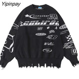 Yipinpay Women Sweater Frayed Oversize Pullover Long Sleeve Jumper Streetwear Korean Fashion Goth Knit Y2k Aesthetic Tops Winter Clothes 319-1