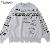 Yipinpay Women Sweater Frayed Oversize Pullover Long Sleeve Jumper Streetwear Korean Fashion Goth Knit Y2k Aesthetic Tops Winter Clothes 319-1