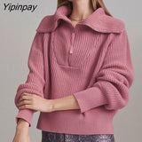 Yipinpay Women Baggy Sweater Zip Up Loose Pullovers Warm Knitted Tops Female Jumpers Autumn Winter Streetwear Khaki Thick Knit Sweaters