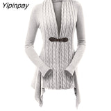 Yipinpay Knit Asymmetrical Long Cardigan Women Sweater Female Casual Solid V-Neck Long Sleeve Winter Cardigans
