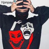 Yipinpay Men's Pullovers Oversized Sweaters Creative Skeleton Women's Knitted Streetwear Maiden Harajuku O Neck Knitwear Men Clothing