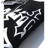 Yipinpay Men Y2K Fashion Hoodie Rhinestones letter graphics Print Zip Hoodie clothes Hoodies Goth Long Sleeve Sweatshirt Oversized Top