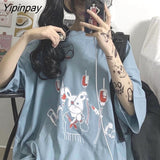 Yipinpay Summer Loose Vintage women tshirt Ulzzang rabbit Street Harajuku cartoon Print Short Sleeve dropshipping clothes