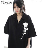 Yipinpay 2023 Summer Y2K Short Sleeve Floral Print Shirt Women Street Style Oversize Button Ladies Tunic Blouse Gothic Female Tops