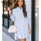 Yipinpay Minimalist Solid Color Full Sleeve Women Long Shirt Causal Loose Button Up Woman Tunic Blouse 2023 Spring New In Tops