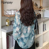 Yipinpay Summer Street Style Oversize Women Shirt Blouse Tie Dye Long Sleeve Ladies Tunic Shirts Y2K Button Up Female Clothing Tops