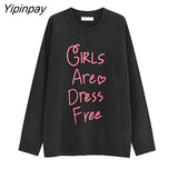 Yipinpay 2023 Winter Oversize Long Sleeve Women Sweater Streetwear O Neck Letter Print Knit Ladies Pullover Female Clothing Tops
