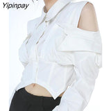 Yipinpay Street Sytle Long Sleeve Off The Shoulder White Shirt Women Slim Y2K Ladies Crop Tops Blouse 2023 Summer Female Clothing