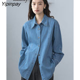 Yipinpay 2023 Spring Minimalist Long Sleeve Women Denim Shirt Korea Style Button Up Solid Woman Tunic Blouse Fashion Female Tops