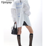 Yipinpay 2023 Autumn Oversize Long Sleeve White Long Shirt Women Streetwear Button Up Letter Print Ladies Tunic Blouse Female Tops