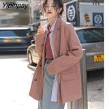 Yipinpay 2023 Autumn Korean Style Long Sleeve Pink Women Blazer Office Lady Suit Blazers Work Winter Female Loose Clothing Coat