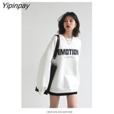 Yipinpay 2023 Winter Korean Style Letter Print Sweatshirt Women Minimalist O Neck Long Sleeve Ladies Hoodies Female Clothing Tops