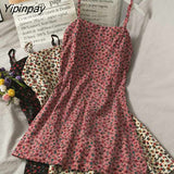 Yipinpay Women's Dresses Floral Print Midi Summer Korean Fashion Aesthetic Party Robe Casual Sexy Kawaii SlingA-Line Lady Chic Clothing