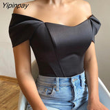Yipinpay 2023 Spring New In Women Off Shoulder Strapless Blouse Camis Tanks Tube Tops Summer Sexy Bodycon Corset Crop Tops Shirts