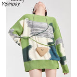 Yipinpay 2023 Winter Oversize O Neck Women Sweaters Korea Style Patchwork Long Sleeve Ladies Knit Pullovers Female Clothing Tops