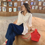 Yipinpay Spring Street Style Solid Color Women Blouse Tunic Shirt Long Sleeve Button irregular Ladies Shirts Oversize Female Tops