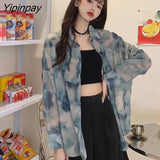 Yipinpay Summer Street Style Oversize Women Shirt Blouse Tie Dye Long Sleeve Ladies Tunic Shirts Y2K Button Up Female Clothing Tops