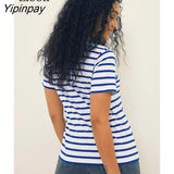 Yipinpay Summer Striped T Shirt Women Loose Top New 2023 Casual All Match Basic Tees O Neck Baggy Tshirt Streetwear Cotton Tops