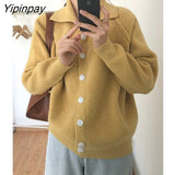 Yipinpay 2023 Winter Korean Style Long Sleeve Sweater Women Casual Button Up Knit Ladies Cardigan Coat Female Clothing Tops