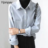 Yipinpay 2023 Winter Korean Style Long Sleeve Wool Liner Shirt Women Office Lady Button Thick Tunic Autunm Female Clothing Tops