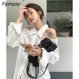 Yipinpay 2023 Autumn Long Sleeve White Shirt Women Korean Style Off The Shoulder Button Ladies Tunic Blouse Female Clothing Tops
