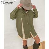 Yipinpay 2023 Spring New Full Sleeve Women Long Shirt Streetwear Patchwork Button Up Loose Woman Tunic Blouse Female Clothing Tops
