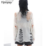 Yipinpay Streetwear Frayed Sweater Women Oversize Long Sleeve Knit Ladies Pullover Loose 2023 Autumn Female Loose Clothing Tops