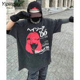 Yipinpay T-Shirt Men Summer Short Sleeve Tops Tees Gothic Harajuku Korean Fashion Aesthetic Streetwear Graphic Vintage Clothing