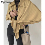 Yipinpay 2023 Summer Elegant Long Sleeve Women Shirt Vintage Button Up Stripe Loose Ladies Shirts Fashion Office Female Clothing