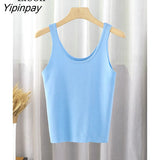 Yipinpay Women Knitted Ribbed Tank Top Streetwear Black White Tees Summer New 2023 Sleeveless Short Vest Sexy Bodycon Crop Tops