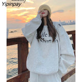 Yipinpay 2023 Winter Korean Style Oversieze Letter Print Thick Sweatshirt Women Minimalist Long Sleeve Hoodies Female Top Clothing