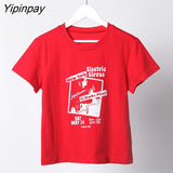Yipinpay Guitar Graphic Cotton T Shirt Women Summer Harajuku Casual Round Neck Short Sleeve T-shirts Retro Streetwear Y2k Tops