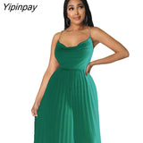 Yipinpay Women Elegant Halter Backless Jumpsuits Sexy Solid Sleeveless Wide Leg One Piece Pants Female Fashion Pleated Wrap Waist Romper