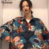 Yipinpay Floral print Long Sleeve Oversize Women Shirt Turn down Collar Button Up Ladies Shirts 2023 Spring Loose Female Clothing