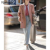 Yipinpay 2023 Autumn Korean Style Long Sleeve Pink Women Blazer Office Lady Suit Blazers Work Winter Female Loose Clothing Coat