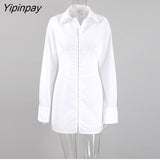 Yipinpay 2023 Spring Office Lady Long Sleeve Women Shirt Dress Korea Style Bodycone White Button Up Work Woman Mini Dresses