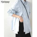 Yipinpay 2023 Spring New In Office Lady Long Sleeve Asymmetrical White Shirt Women Loose Double Breasted Button Tunic Blouse Tops