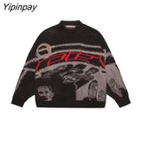 Yipinpay Pullovers Sweaters Creative Stripes Women's Knitted Streetwear Oversized Harajuku O Neck Knitwear Men Clothing