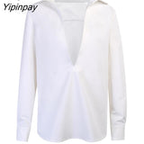 Yipinpay Spring Korean style White Women Blouse Long Sleeve Turn Down Collar Solid Color Female Tunic Shirt Office Ladies Tops Tunic