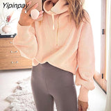 Yipinpay Women Baggy Sweater Zip Up Loose Pullovers Warm Knitted Tops Female Jumpers Autumn Winter Streetwear Khaki Thick Knit Sweaters