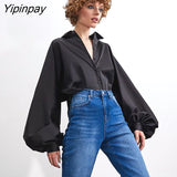 Yipinpay 2023 Spring Vintage Lantern Long Sleeve Women White Shirt Office Lady Button Up Solid Woman Tunic Blouse Female Clothing