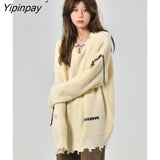 Yipinpay 2023 Winter Steetwear Loose Long Sleeve Sweater Women Y2K Frayed O Neck Kint Ladies Pulliver Fall Female Clothing Tops