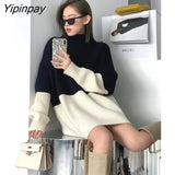 Yipinpay 2023 Winter Korea Style Long Sleeve Turtleneck Sweater Women Casual Loose Patchwork Warm Knit Pullover Female Clothing