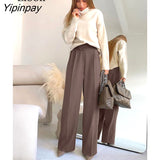 Yipinpay Baggy Suit Wide Leg Pants High Waist New Spring 2023 Summer Women Slacks With Pockets Belts Streetwear Casual Loose Pants