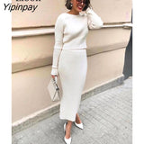 Yipinpay Sexy Knit Two Piece Sweater Set Women High Waist Long Skirt And Tops Autumn Winter Knitted Sweaters Outfits Skirts Sets