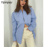 Yipinpay 2023 Spring Long Sleeve Minimalist Women's White Shirt Streetwear Zipper Up Pocket Women Tunic Blouse Causal Top Clothing