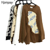 Yipinpay 2023 Winter Streetwear Long Sleeve Frayed Sweater Women Oversize O Neck Letter Ladies Pullover Fall Female Clothing Tops