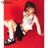 Yipinpay Y2K Bloodstain Print Long Sleeve Shirt Women Sexy Slim Button Female emo Crop Top Shirts 2023 Summer Club Blouse Tops