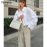 Yipinpay 2023 Spring Minimalist Long Sleeve Women White Shirt Korea Style Button Up Woman Crop Tops Blouse Party Female Clothing