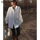 Yipinpay 2023 Autumn Minimalist Style Long Sleeve White Shirt Women Button Up Slim Waist Ladies Blouse Tunic Female Clothing Tops